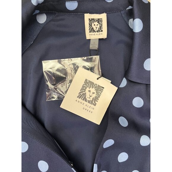 Anne Klein Navy Blue Polka Dot Wrap Maxi Dress Size 8 NWT - Picture 10 of 12